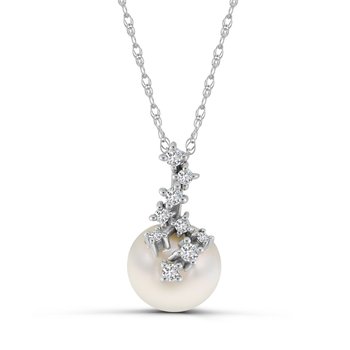 10K White Gold Pearl with Diamond 0.099cts Accent Pendant P13537PL6W0