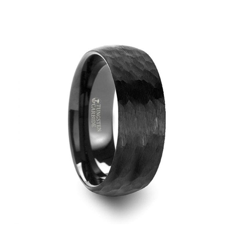Thorsten RENEGADE Domed Hammer Finish Black Tungsten Carbide Wedding Band with Brushed Finish - 6mm or 8mm Thorsten RENEGADE Domed Hammer Finish Black Tungsten Carbide Wedding Band with Brushed Finish - 6mm or 8mm
