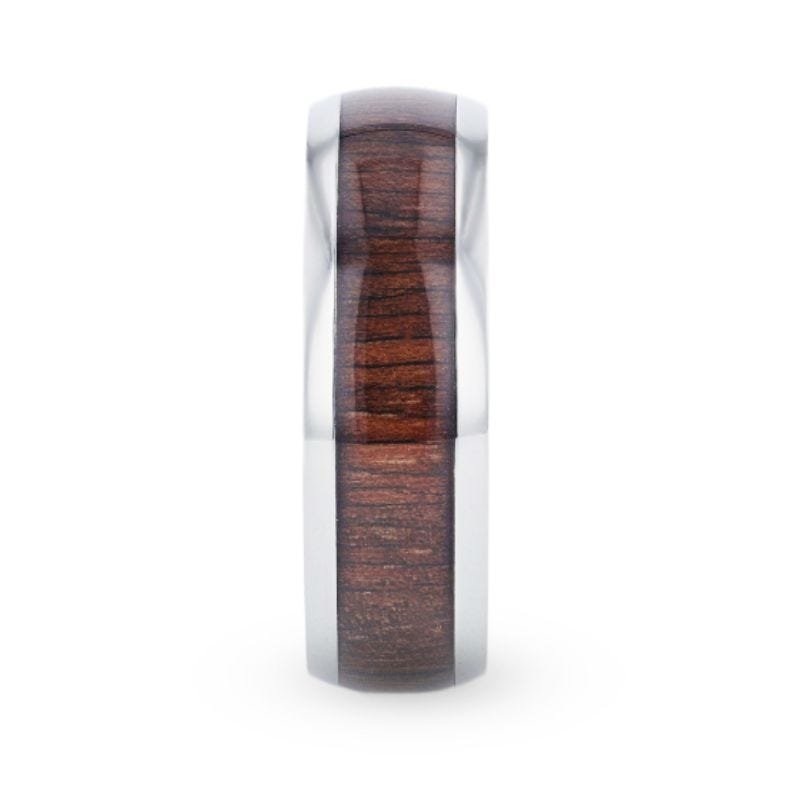 Thorsten CARY Black Walnut Wood Inlaid Titanium Domed Polished Finish Men's Wedding Ring With Beveled Edges - 8mm