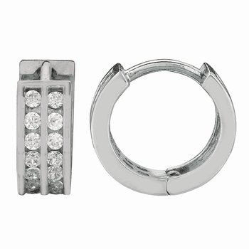 Silver with Rhodium Finish 15x31.5x28.5mm sold Polished Hoop Earring with Hinged Clasp