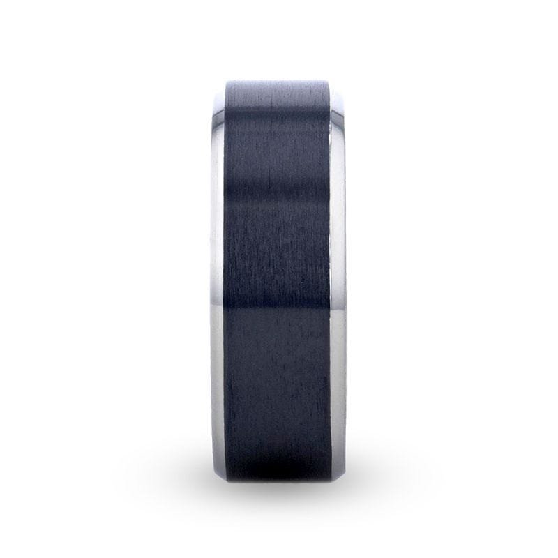 Thorsten ATNOS Brushed Black Center Polished Beveled Edges Men’s Titanium Wedding Ring - 6mm & 8mm Thorsten ATNOS Brushed Black Center Polished Beveled Edges Men’s Titanium Wedding Ring - 6mm & 8mm