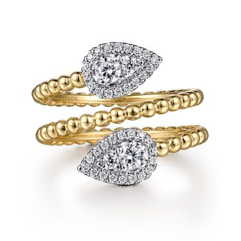 14K White-Yellow Gold Bujukan Wrap Ring with Teardrop Diamonds LR52359M45JJ