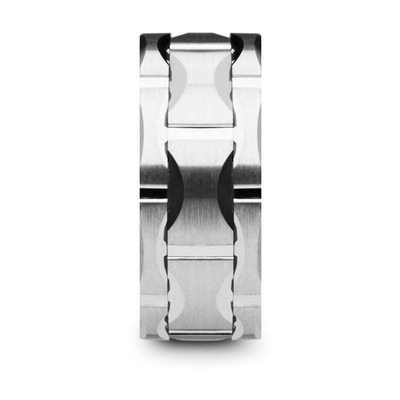 Thorsten KANYE Tungsten Carbide Wedding Band with Moon Grooves and Brushed Finish - 10mm Thorsten KANYE Tungsten Carbide Wedding Band with Moon Grooves and Brushed Finish - 10mm