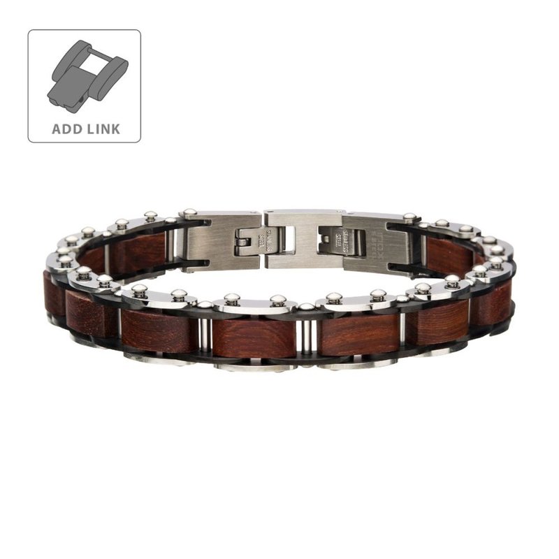 INOX Jewelry Stainless Steel with Red Sandal Wood Link Bracelet