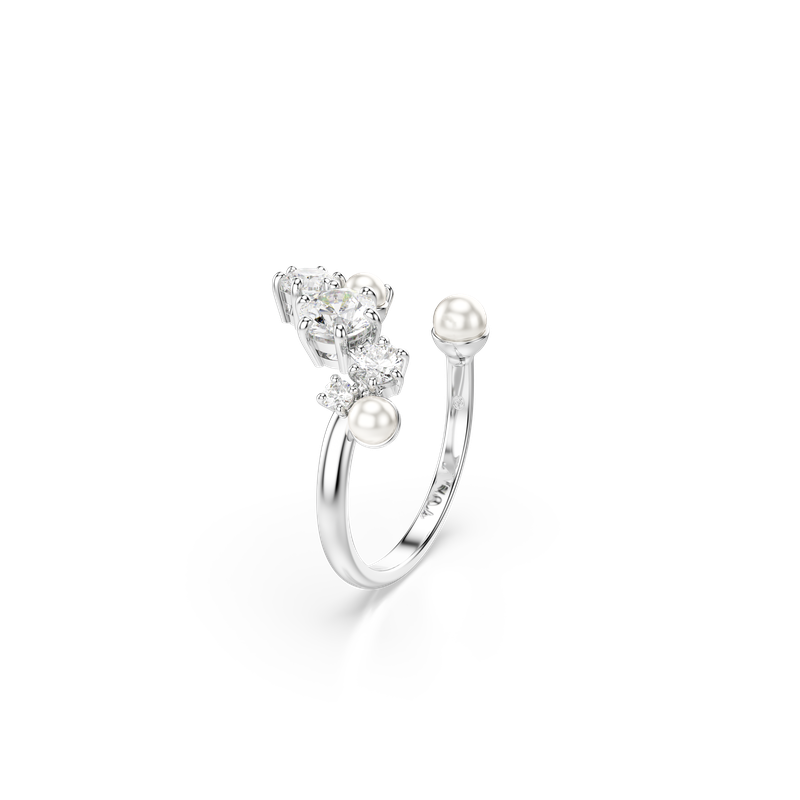 Swarovski Constella open ring, Crystal pearl, Round cuts, White