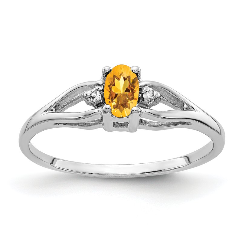 14k White Gold Oval 5x3mm Citrine And Diamond Ring 14k White Gold Oval 5x3mm Citrine And Diamond Ring