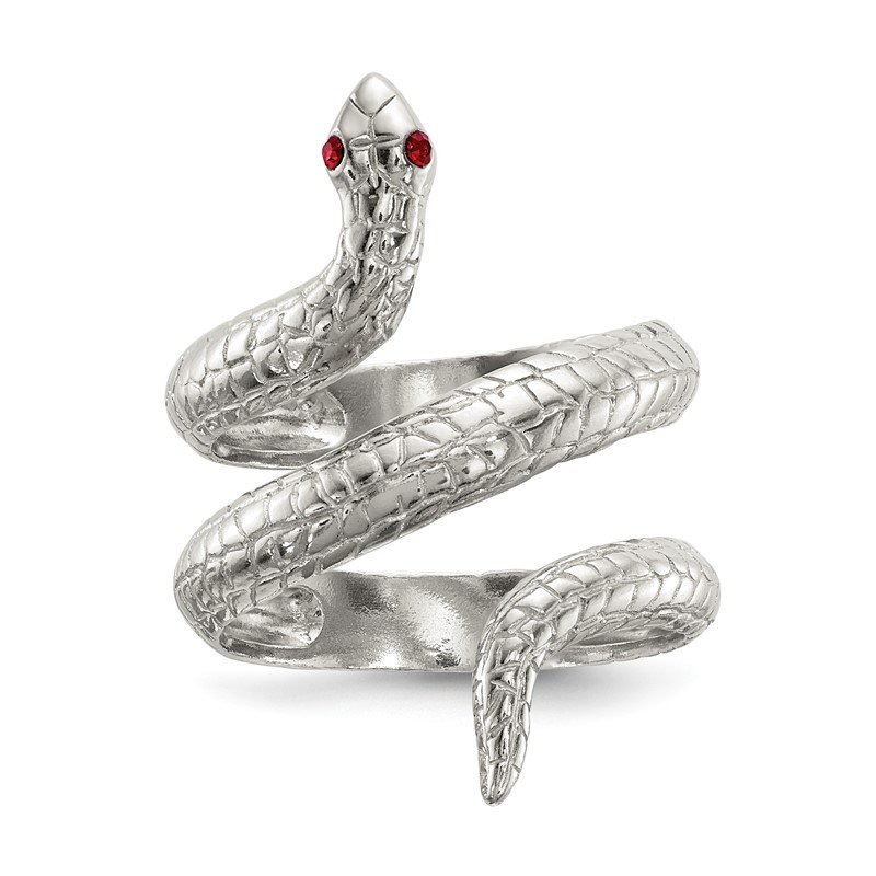 Sterling Silver Red Eye Crystal Snake Ring