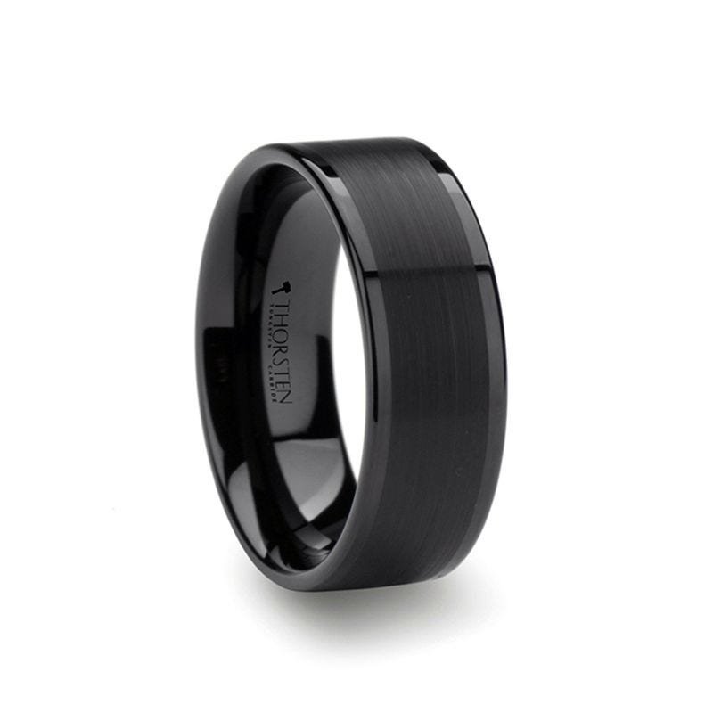 Thorsten VULCAN Flat Black Tungsten Ring with Brushed Center & Polished Edges - 4mm - 12mm