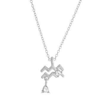 Silvertone Aquarius Zodiac Pendant with Crystal Accents Z124-LN5498SV AQ