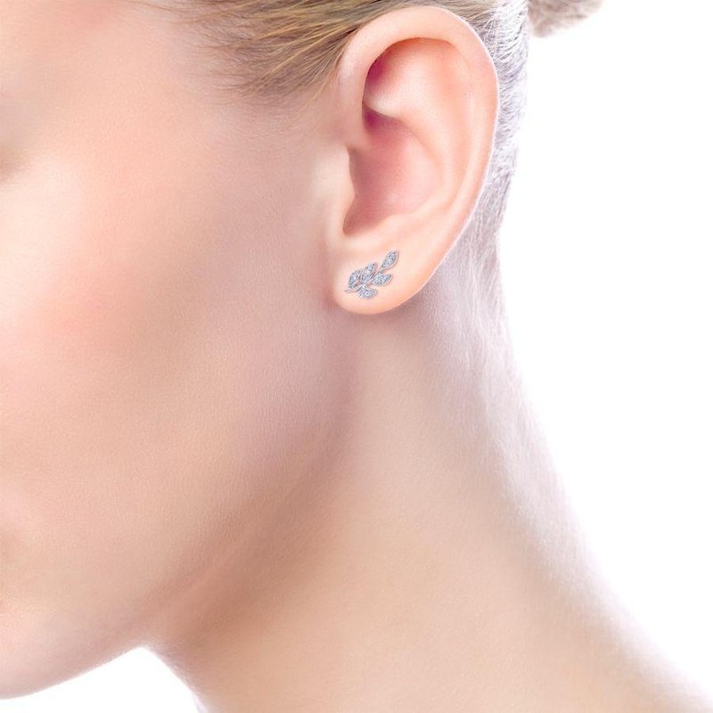 Gabriel Fashion 14K White Gold Diamond Leaf Stud Earrings Gabriel Fashion 14K White Gold Diamond Leaf Stud Earrings