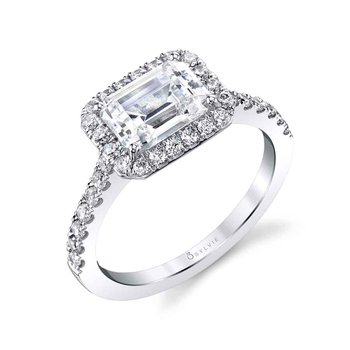 Emerald Cut East-West Classic Halo Engagement Ring - Chantelle SY999-047A4W15E-E/W