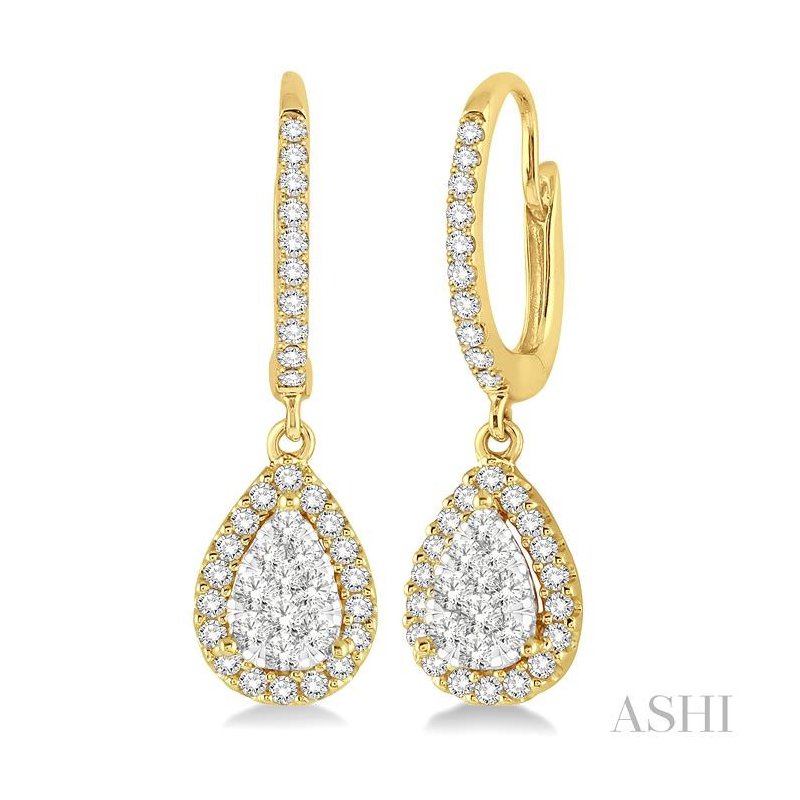 ASHI Pear Shape Halo Lovebright Essential Diamond Earrings