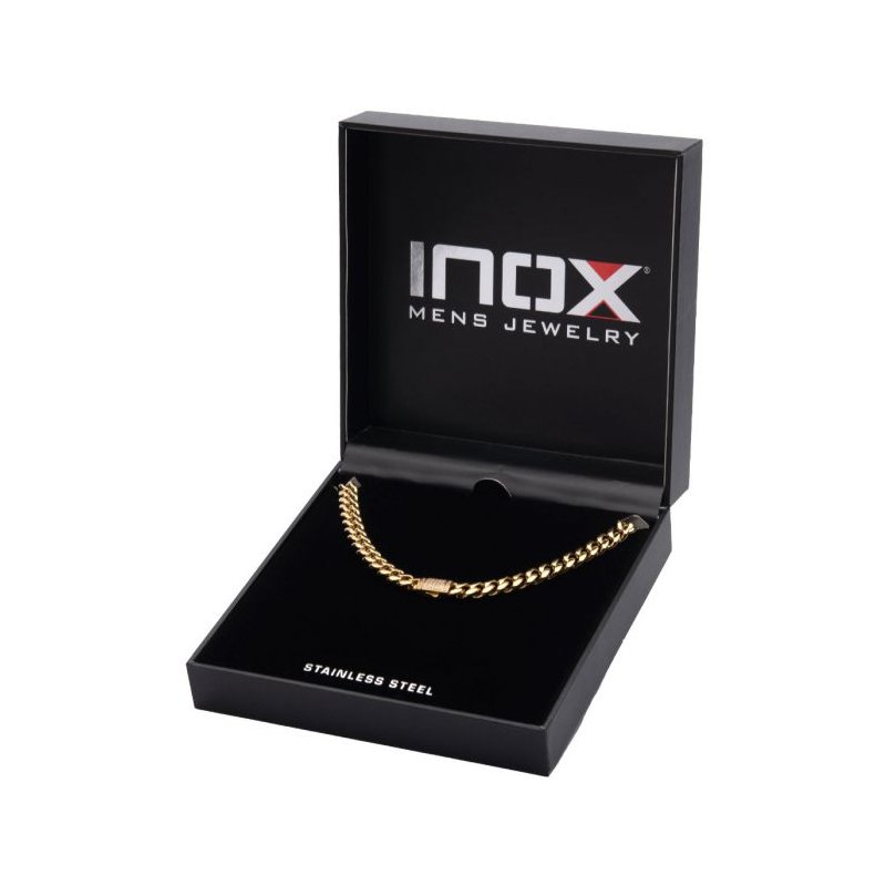 INOX Jewelry 8mm 18Kt Gold IP Miami Cuban Chain Necklace with CNC