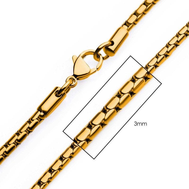 INOX Jewelry 3mm 18Kt Gold IP Boston Link Chain Necklace NSTC1903G