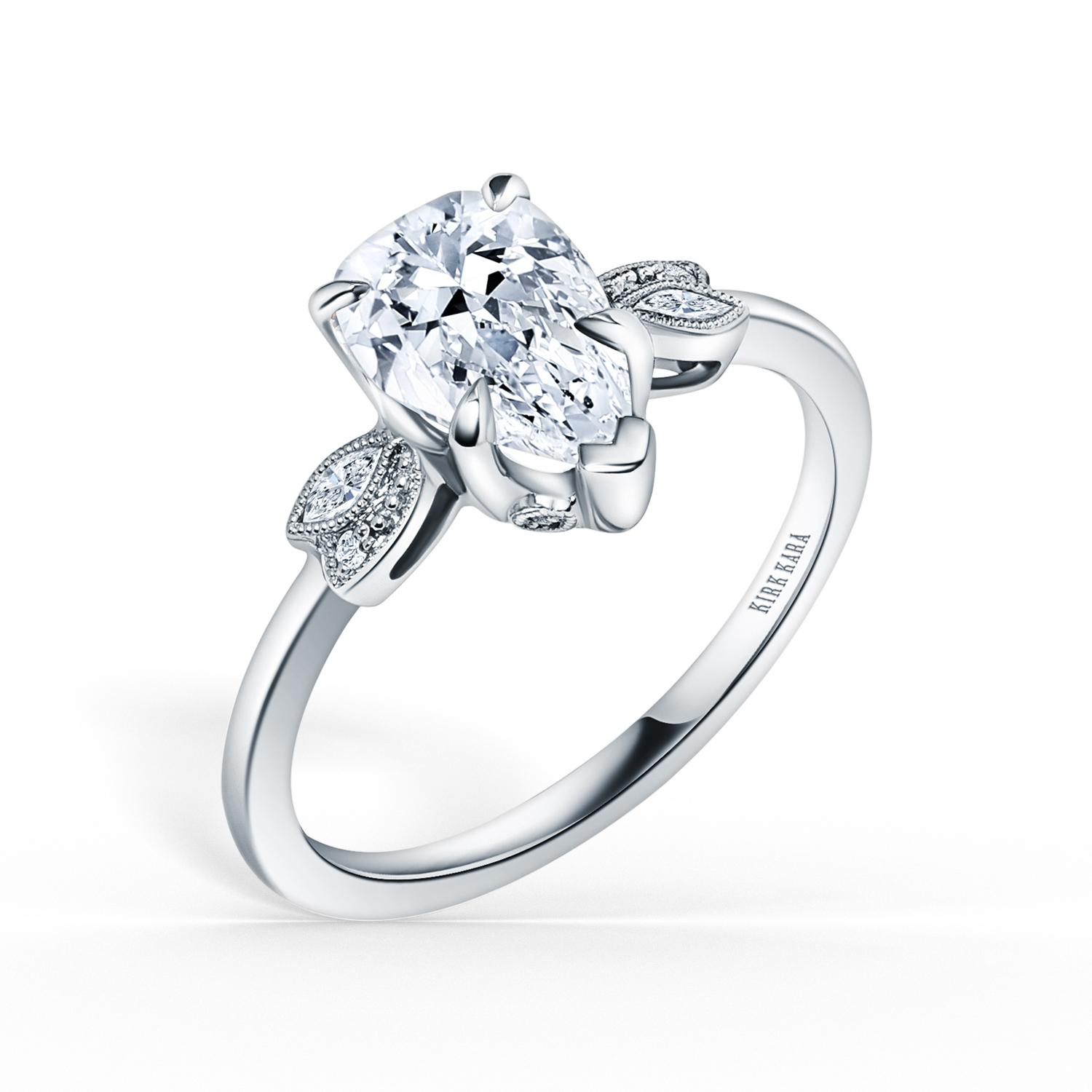 Kirk Kara Floral Leaf Pear Diamond Engagement Ring K410DP9X6N3