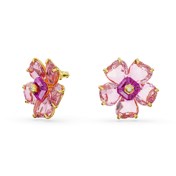 Swarovski Idyllia stud earrings, Flower, Pink, Gold-tone plated