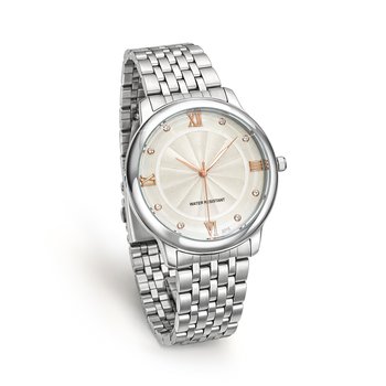 Silvertone Watch with Rose Gold Dial and Stone Accents S618-SW1349