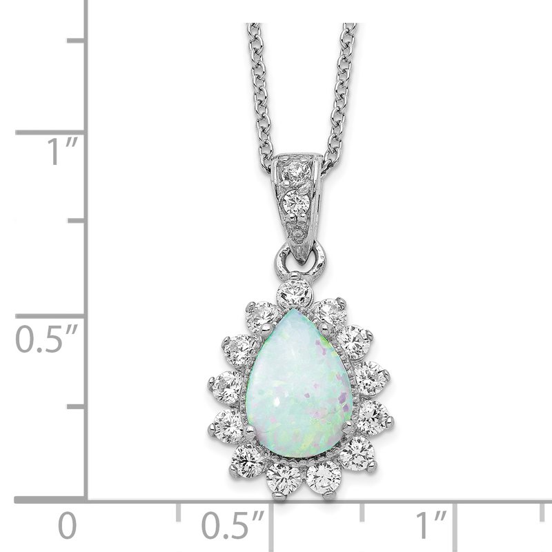 Cheryl M Sterling Silver Created Opal Cabochon & CZ 18in Necklace