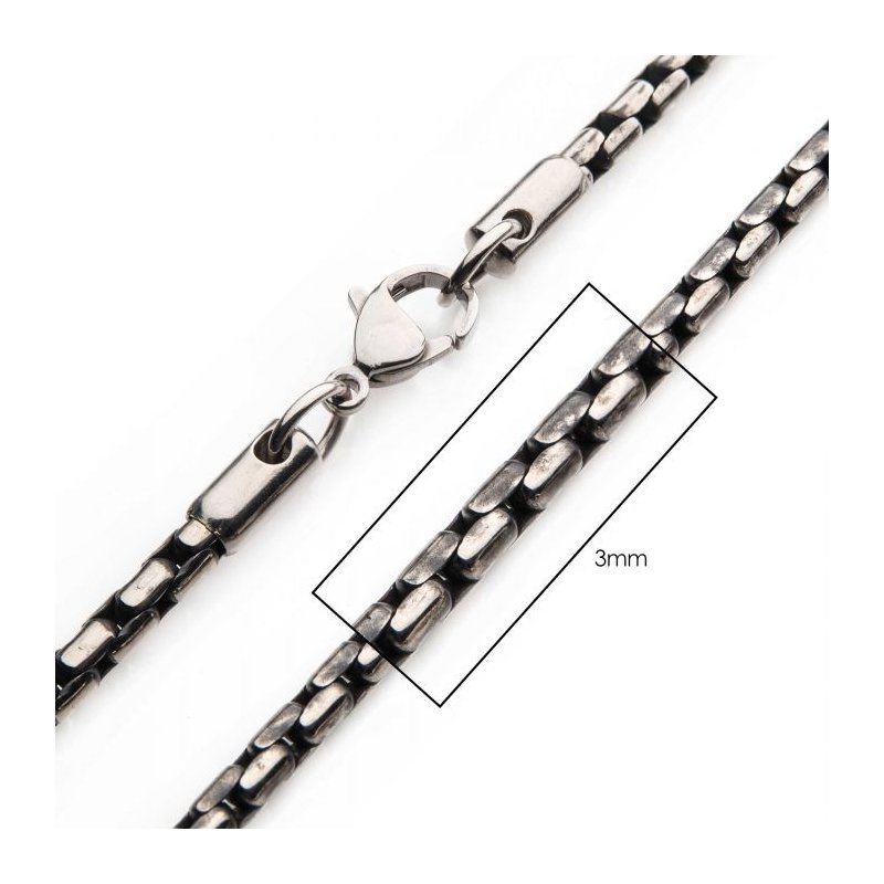 INOX Jewelry 3mm Oxidized Steel Boston Link Chain Necklace