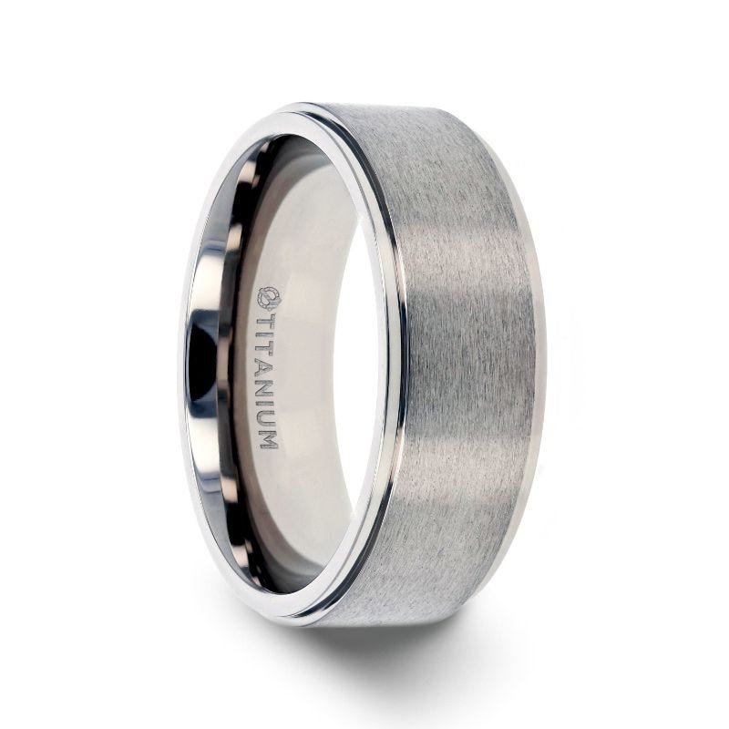 Thorsten RHINOX Brushed Raised Center Men’s Titanium Wedding Ring with Polished Step Edges - 6mm & 8mm Thorsten RHINOX Brushed Raised Center Men’s Titanium Wedding Ring with Polished Step Edges - 6mm & 8mm