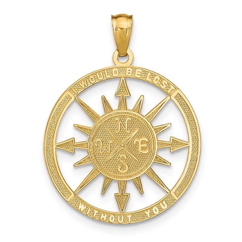 14K Yellow Gold Satin / Polished Lost Without You Compass Pendant 14K Yellow Gold Satin / Polished Lost Without You Compass Pendant