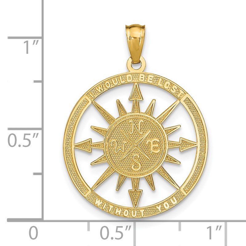 14K Yellow Gold Satin / Polished Lost Without You Compass Pendant 14K Yellow Gold Satin / Polished Lost Without You Compass Pendant