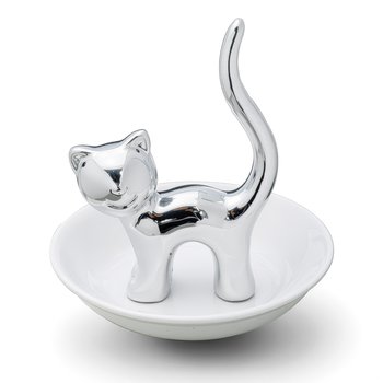 Silvertone Porcelain Cat Ring Holder A528-SJ19323ST