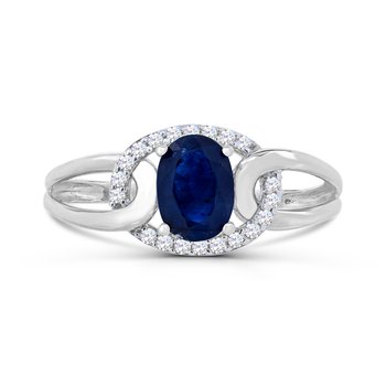 10K White Gold Blue Sapphire with Diamond 0.100cts Accent Ring R12234SB6W0