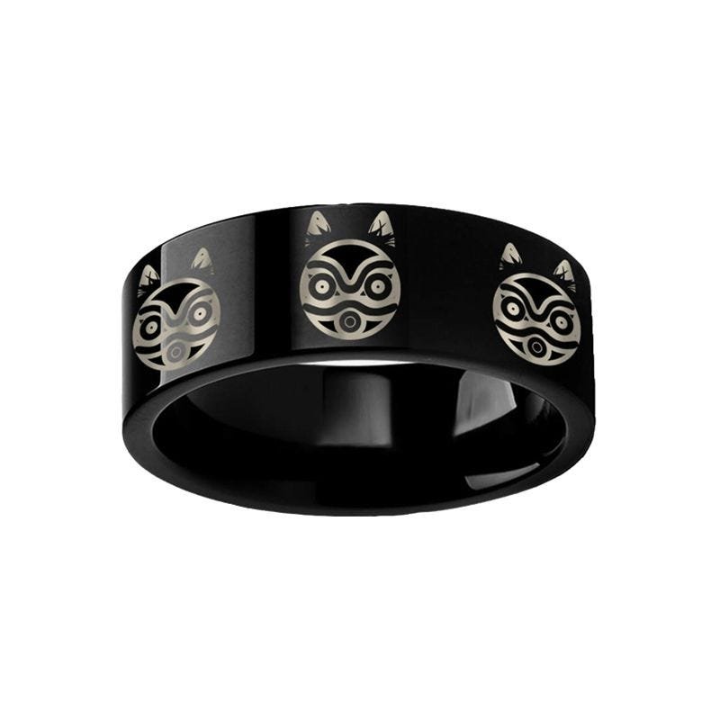 Thorsten Rings Engraved Princess Mononoke San Mask Black