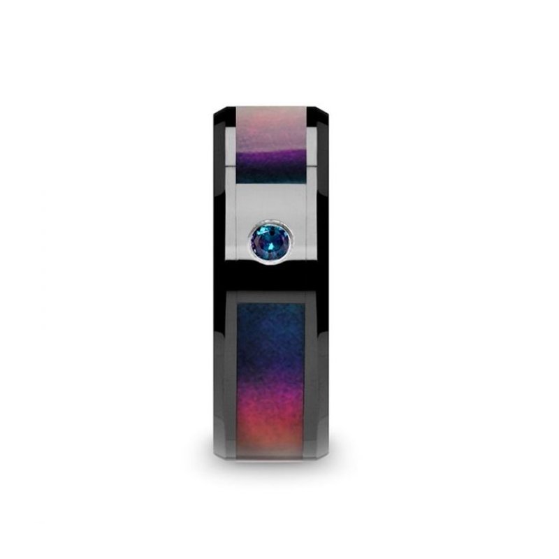 Thorsten KLEIN Black Ceramic Ring Blue & Purple Color Changing Inlay Alexandrite Setting - 8mm Thorsten KLEIN Black Ceramic Ring Blue & Purple Color Changing Inlay Alexandrite Setting - 8mm