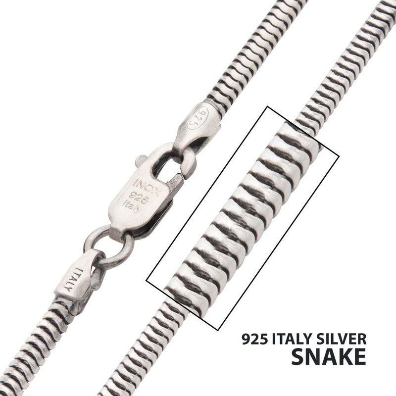 INOX Jewelry 2.4mm 925 Italy Silver Black Rhodium Plated Brushed