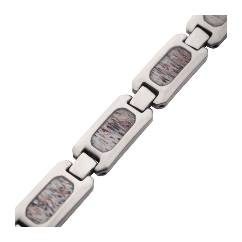 INOX Jewelry Matte Finish Stainless Steel Deer Antler Inlay Link