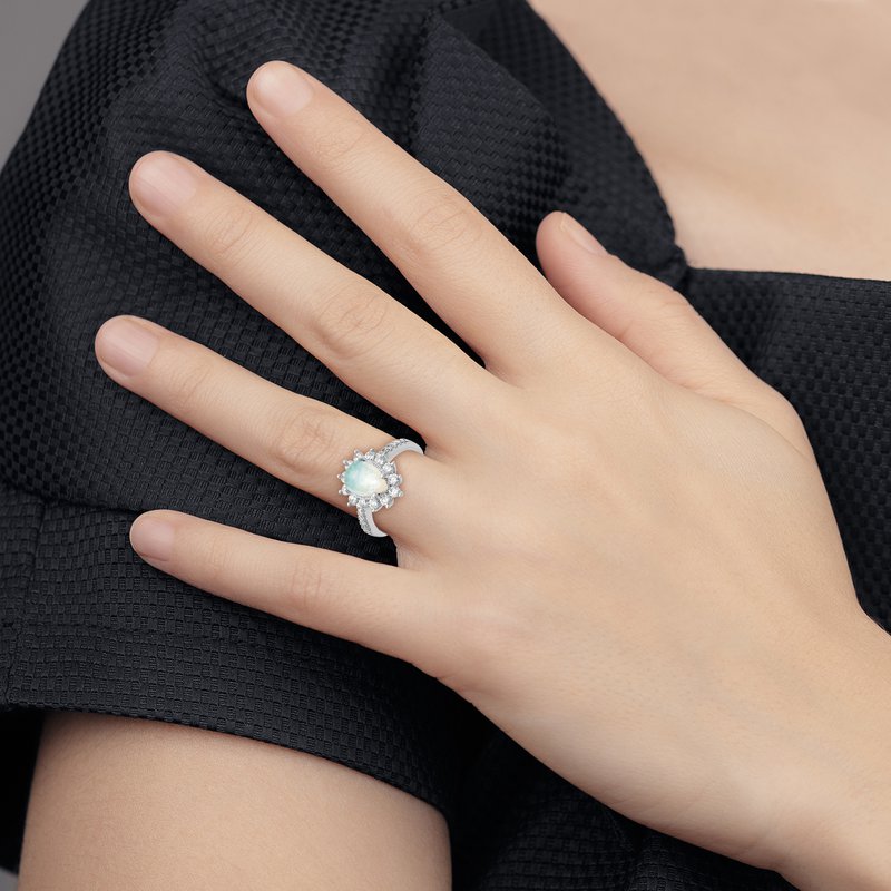 Cheryl M Sterling Silver Round Created Opal & CZ Ring