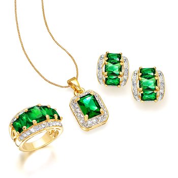 Goldtone Emerald Green Crystal and CZ Set ZL038-T-1648EM
