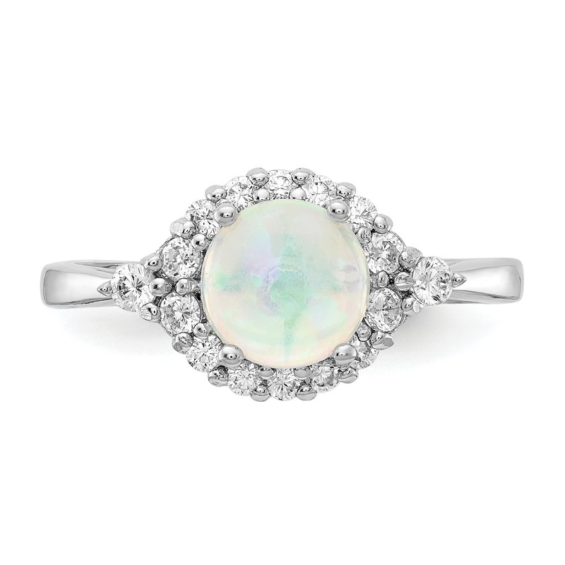 Cheryl M Sterling Silver Round Created Opal & CZ Ring