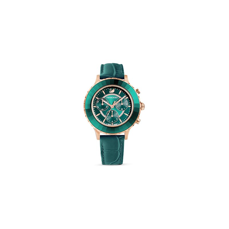 Octea Lux Chrono watch Swiss Made Leather strap Green Rose gold tone finish