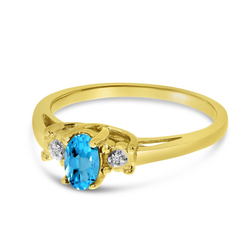 14k Yellow Gold Oval Blue Topaz And Diamond Ring - Size 9 Women's Ring