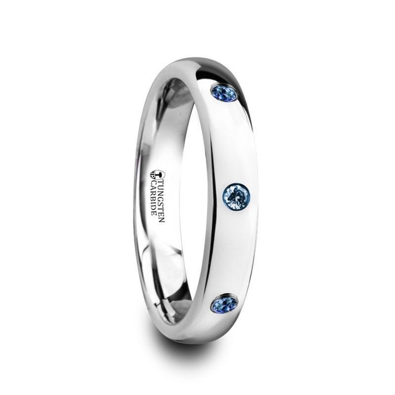 Thorsten HALIA Polished and Domed Tungsten Carbide Wedding Ring with 3 Blue Sapphires Setting - 4mm Thorsten HALIA Polished and Domed Tungsten Carbide Wedding Ring with 3 Blue Sapphires Setting - 4mm