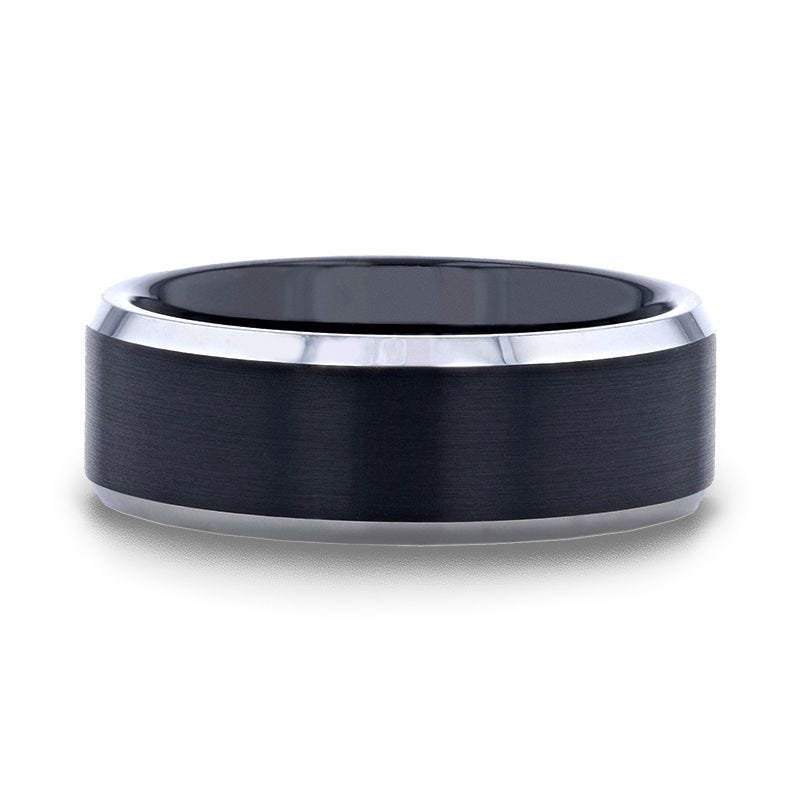 Thorsten ASTON Black Brushed Center Tungsten Ring with Polished Beveled Edges - 4mm - 10mm Thorsten ASTON Black Brushed Center Tungsten Ring with Polished Beveled Edges - 4mm - 10mm