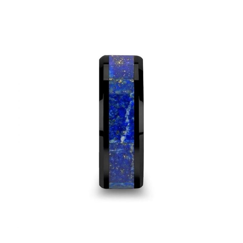 Thorsten MARLOW Black Ceramic Wedding Band with Blue Lapis Inlay & Beveled Edges - 8mm Thorsten MARLOW Black Ceramic Wedding Band with Blue Lapis Inlay & Beveled Edges - 8mm