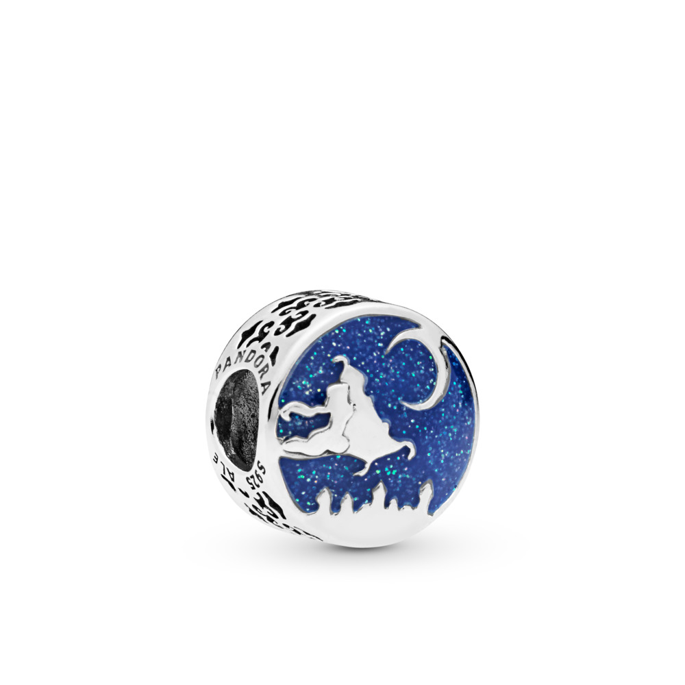 PANDORA Disney Aladdin and Jasmine silver charm with blue enamel