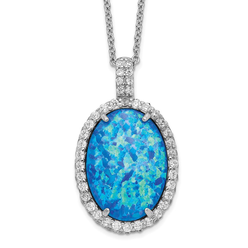 Cheryl M Sterling Silver Cubic Zirconia and Blue Opal Necklace
