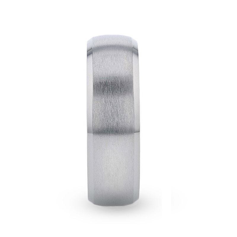 Thorsten DUSTIN Chrome-Plated Titanium Domed Brushed Center Men's Wedding Ring with Polished Beveled Edges - 8mm