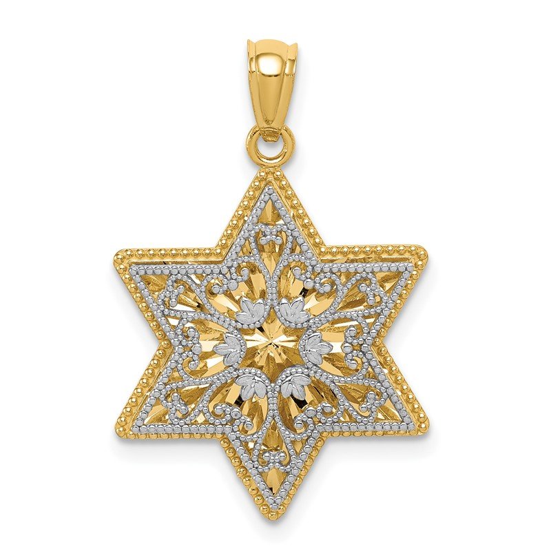 14k Yellow Gold Two-Tone Reversible Filigree Star Of David Pendant 14k Yellow Gold Two-Tone Reversible Filigree Star Of David Pendant