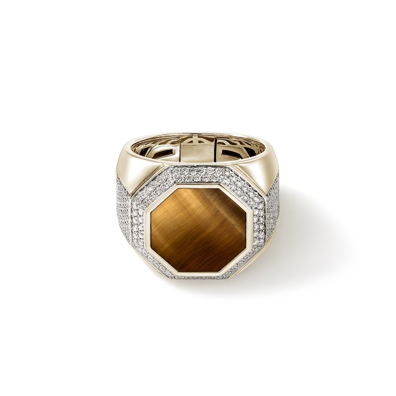 JOHN HARDY Signet Ring, Gold, Diamonds, Gemstone