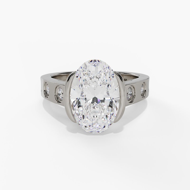 Half Bezel Engagement Ring With Flush Set Diamond Shank R15715