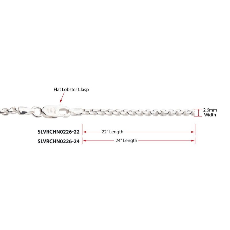 INOX Jewelry 2.6mm 925 Italy Silver Polished Finish Box Chain