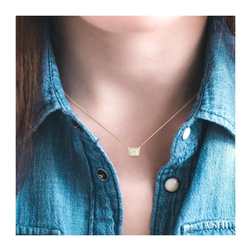 [SOMEWHERE BUTTER]★pendant center long top ASHI Emerald Shape East-West Bezel Set Petite Diamond
