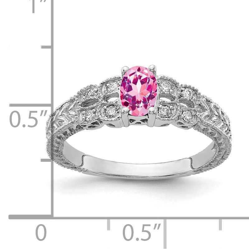 14k White Gold 6x4mm Oval Genuine Pink Sapphire And AA Diamond Ring