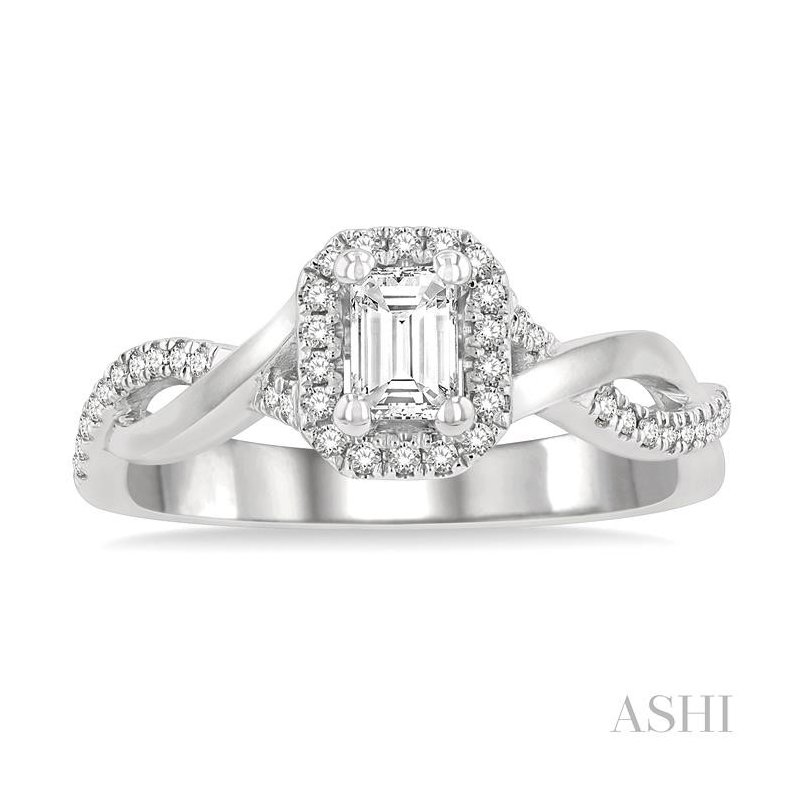 agashow♡ ASHI Emerald Shape Semi-Mount Halo Diamond Engagement Ring